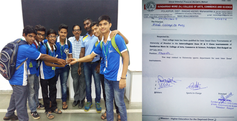 PCACS got 4th position in the Intercollegiate Zone 4 and 5 Chess Tournament of Sundar Rao More College of Arts, Commerce and Science held on 26th July, 2016
